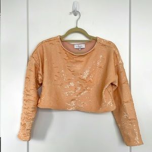L’Academie Cropped Sequined Sweatshirt Size XXS
